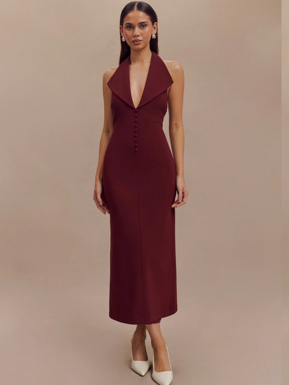Anita Deep Wine Halter Maxi Dress